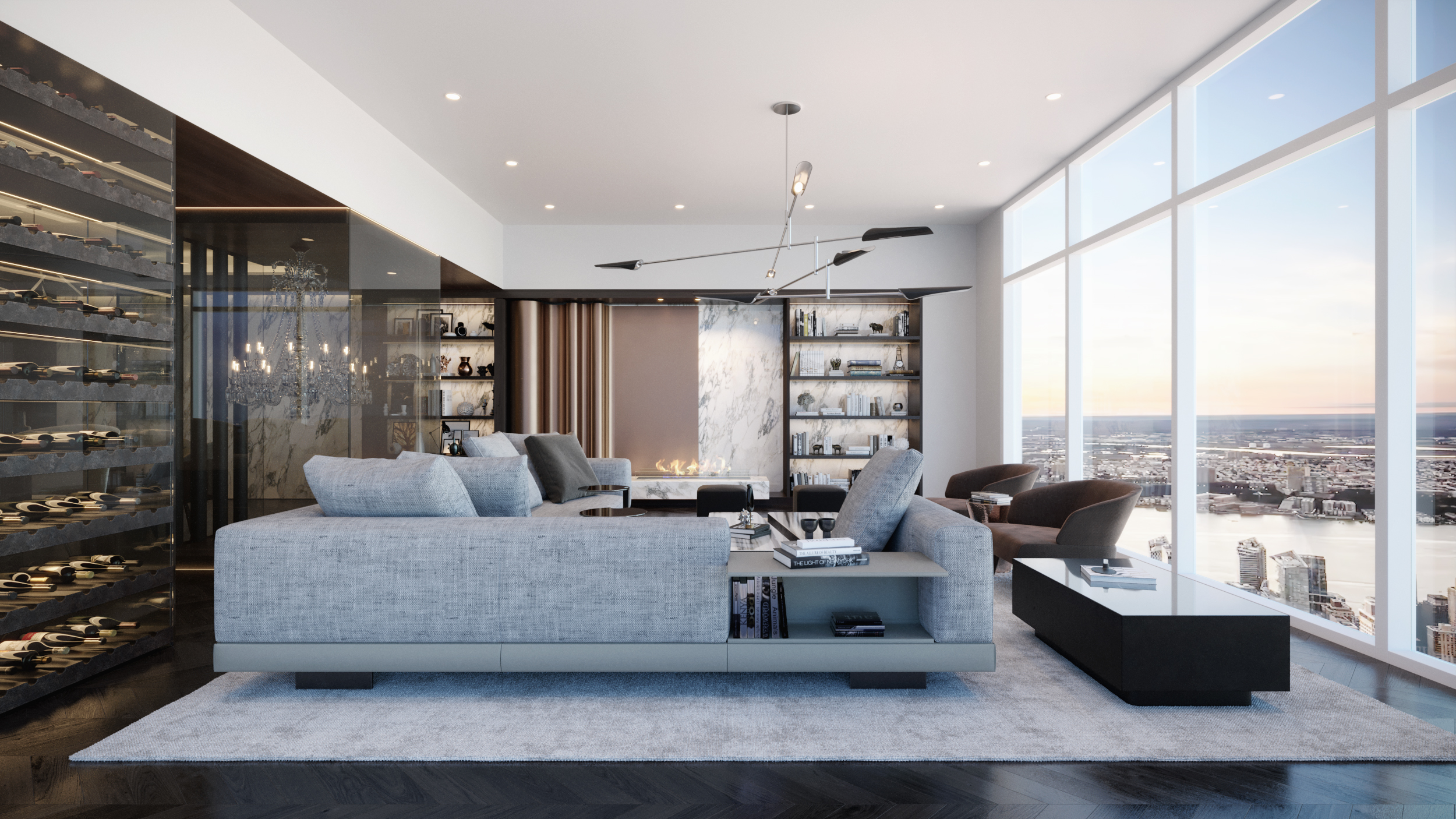 Central Park Tower Apartment — living and dining